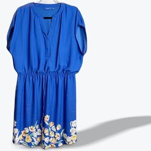 Apt 9 Womens Dress‎ XL Blue Floral Tulip Print Drawstring Casual Flowy Vibrant